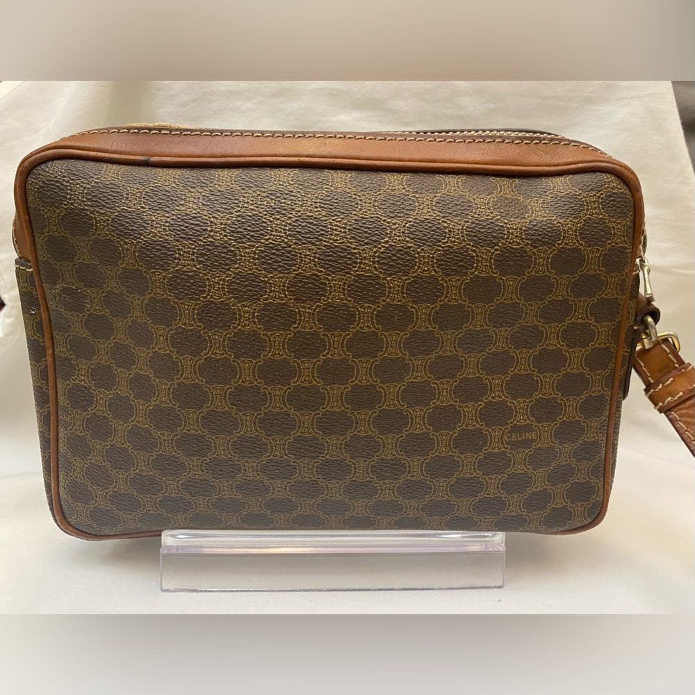 Celine Vintage Canvas Monogram Wristlet Macadam Triomphe w/ Swivel Strap